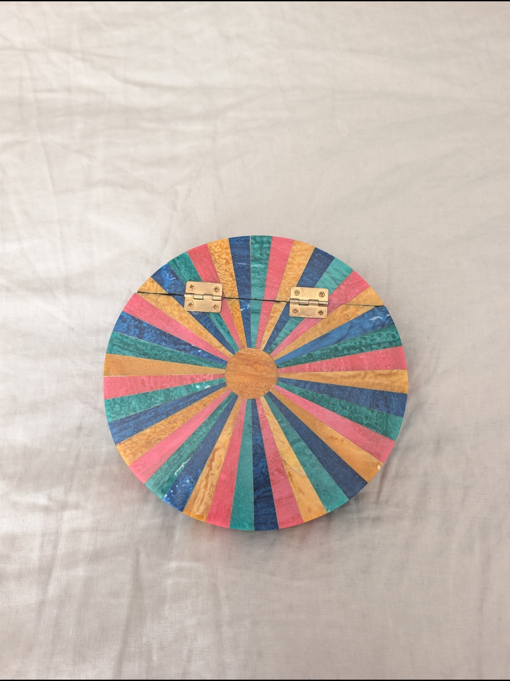 Ramla Handmade Resin Mosaic Sunburst Clutch Bag Round Multi Color Art Deco - Picture 3 of 6